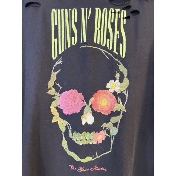 Guns N Roses Women’s Logo Graphic T-shirt Size 2 Cuts Black Music Band T Shirt - Picture 3 of 7